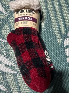 Muk Luks Red & Black Buffalo Plaid Cabin Socks Two Pack